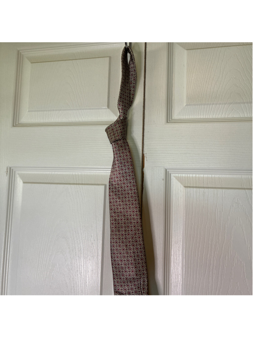 Men's Etienne Aigner Tie One Size Beige Red Geometric Pattern